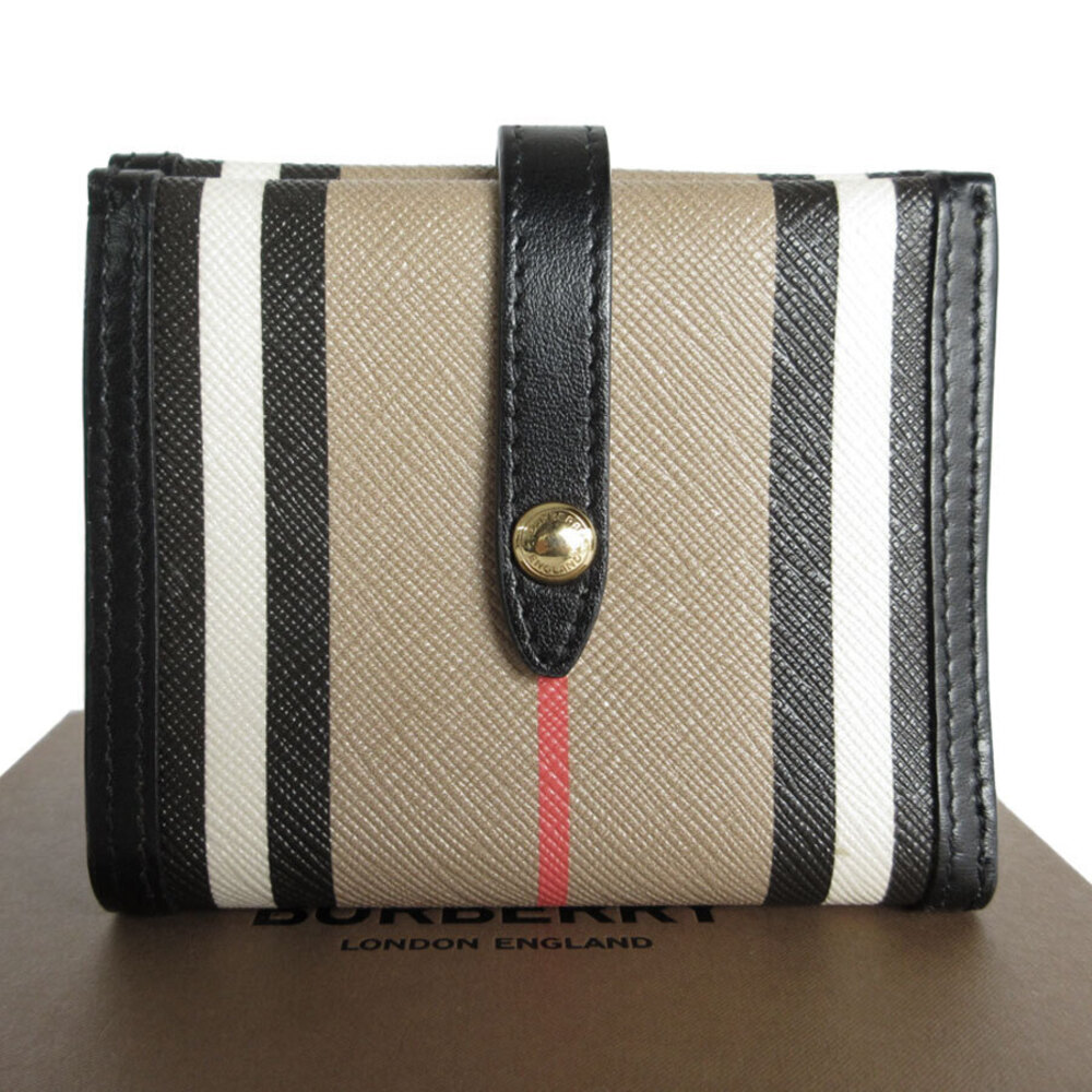 Burberry Beige Black fold Wallet Bi Tan Black